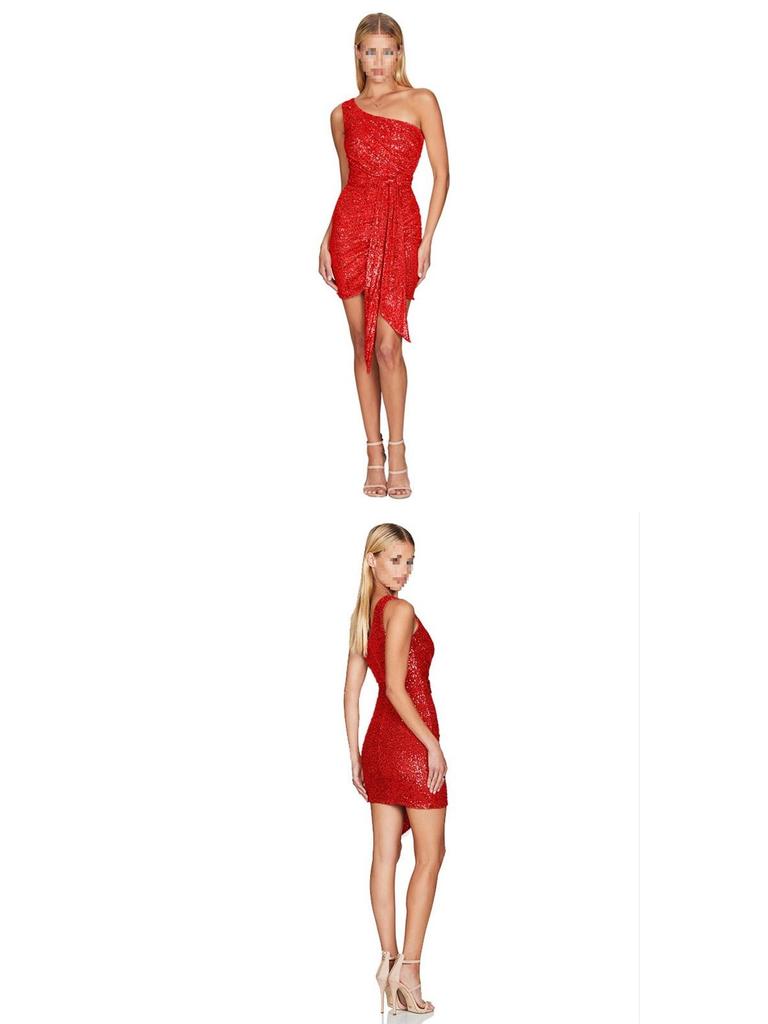 Women's One-Shoulder Sequin Bodycon Dress - Sweet and Spicy Style
