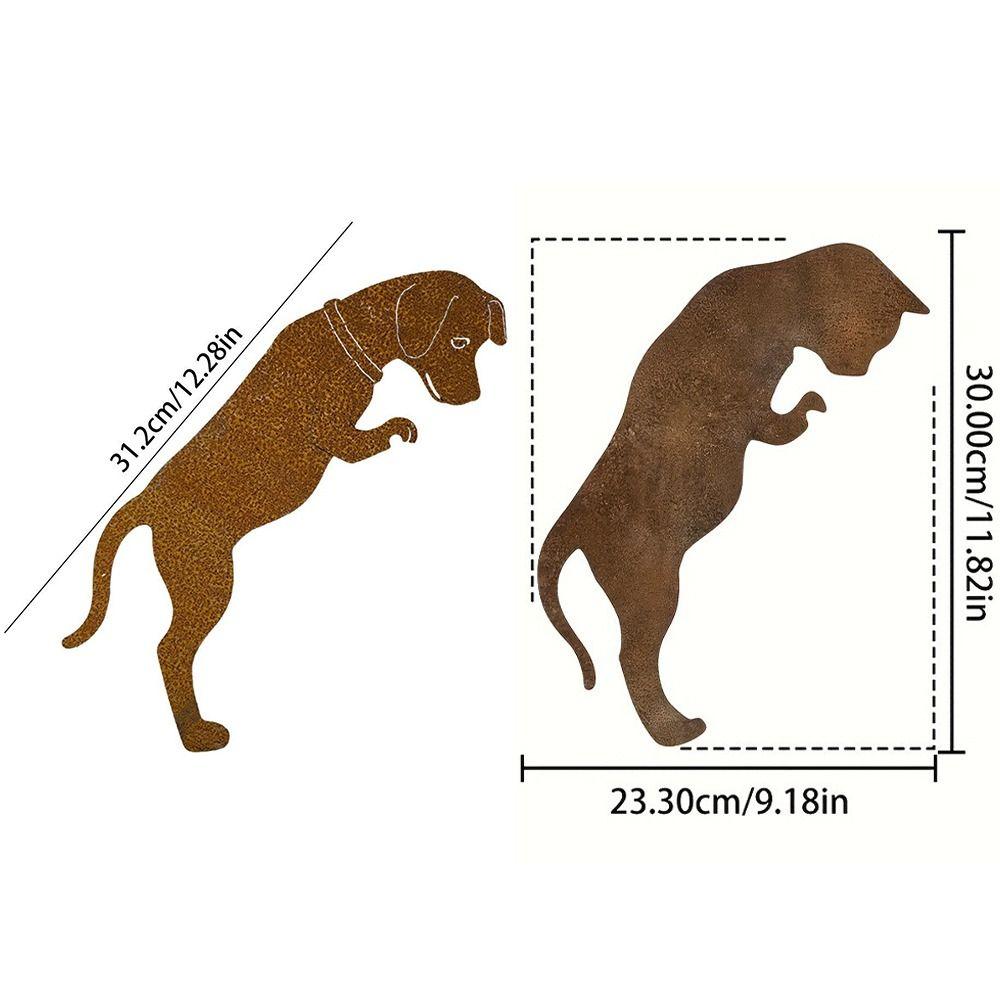 Rustic Metal Dog Garden Statue Vintage Cat Lawn Ornament Dog Pot Hugger Decor  Courtyard