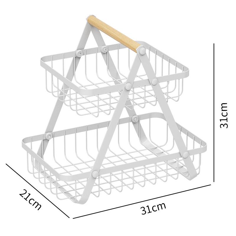 2 Tier Wire Fruit Basket Rectangle Metal Standing Basket Fruit Vegetable Garlic Caddy Freestanding Rustic Decorative Organizer
