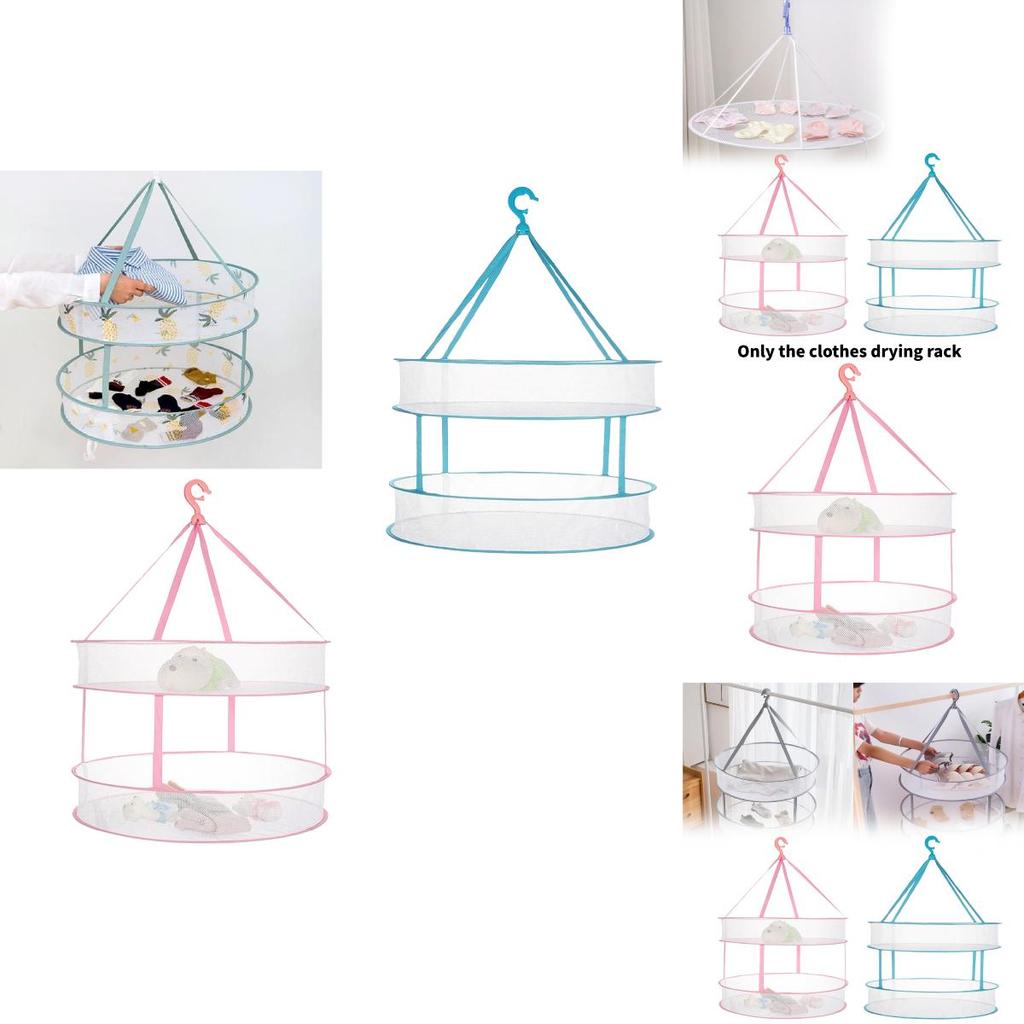 Portable Foldable Clothing Drying Basket With Dual Layers For Laundry Room Or Balcony