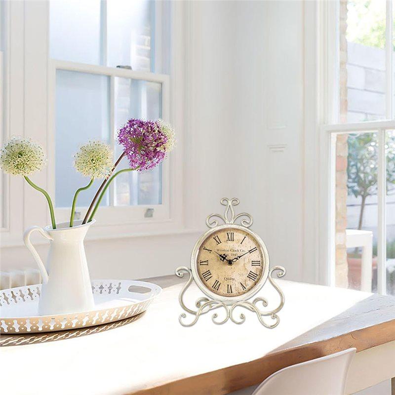 A25F-Vintage Retro Iron Ornament Battery Operated Silent Table Clock For Home Bedroom Living Room Office Decor