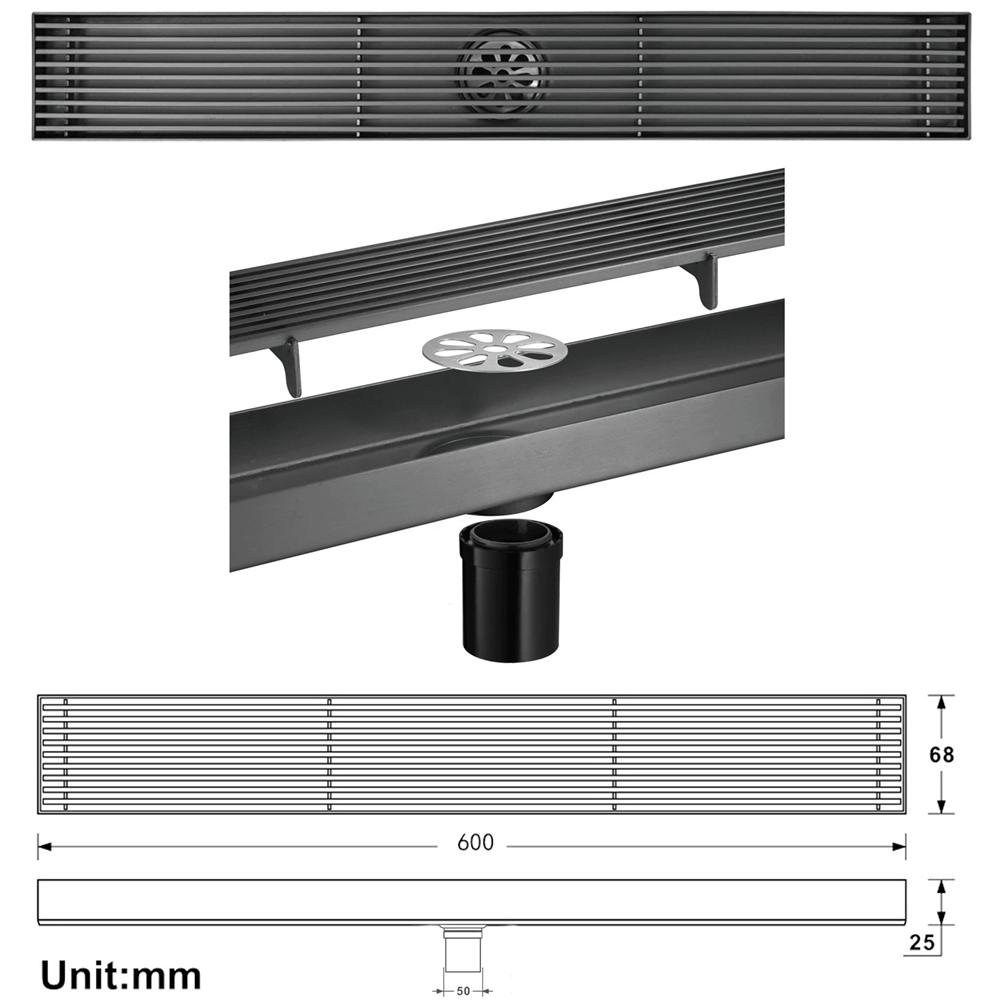 Bathroom Long Brushed Rose Gold Floor Drains Antique Floor Drain Strainer Black Bath Drain SUS304 Brush GoLd Drainers