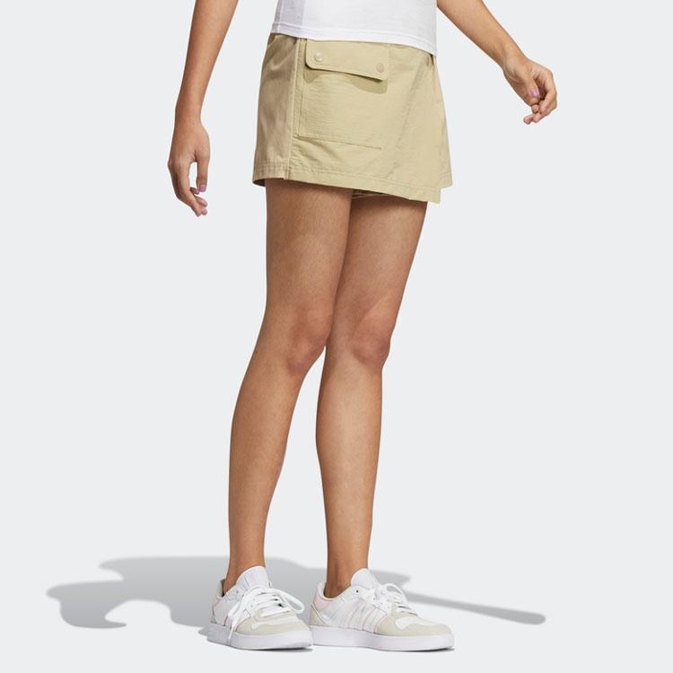 Adidas Neo Solid Color Snap Button Striped Sport Casual Shorts Skirt Women Bottoms Prairie-Brown HE4626