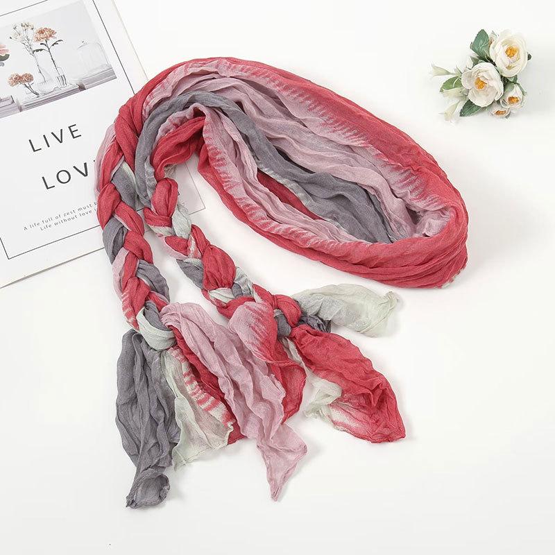 Women's Pliced Wrinkled Braided Scarf Versatile Sunshade and Sunscreen Scarf Travel Photography Scarf