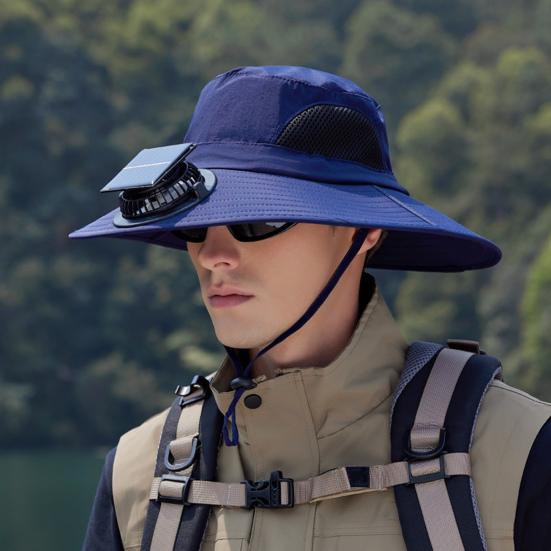 Fan Hat Wide-Brimmed Outdoor Hat with Fan Design Breathable Mesh 3 Gear Adjustable Speed Hiking Cycling Fishing Hat