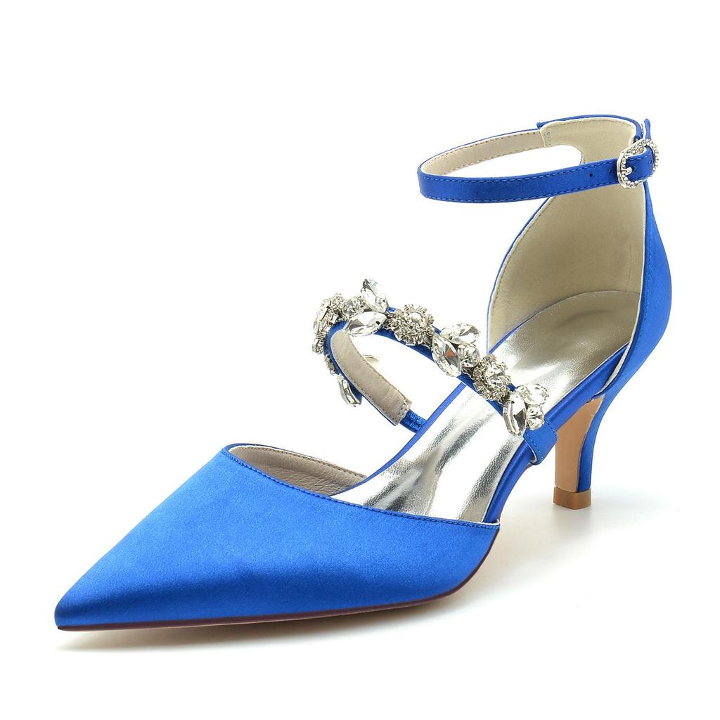 2025 Stil Strass Knöchelriemen Mittelhochspitze Hochzeit & Party Schuhe 6869-13