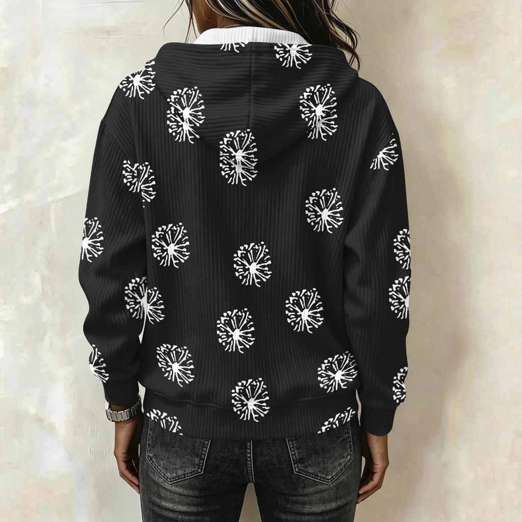 Women's Fashion Long Sleeve Polka Dot Print Hooded Pullover Sweatshirt