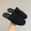 2025 summer new Korean version of fresh literary woven cool slippers flat-bottomed outer wear fashion shoes hollow casual slippers