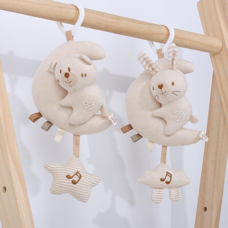 Plush Infant Car Seat Toy With Music Sounds Crib Mobile Hanging Toy For Soothing Baby Travel Bed Bell Cartoon Hanger