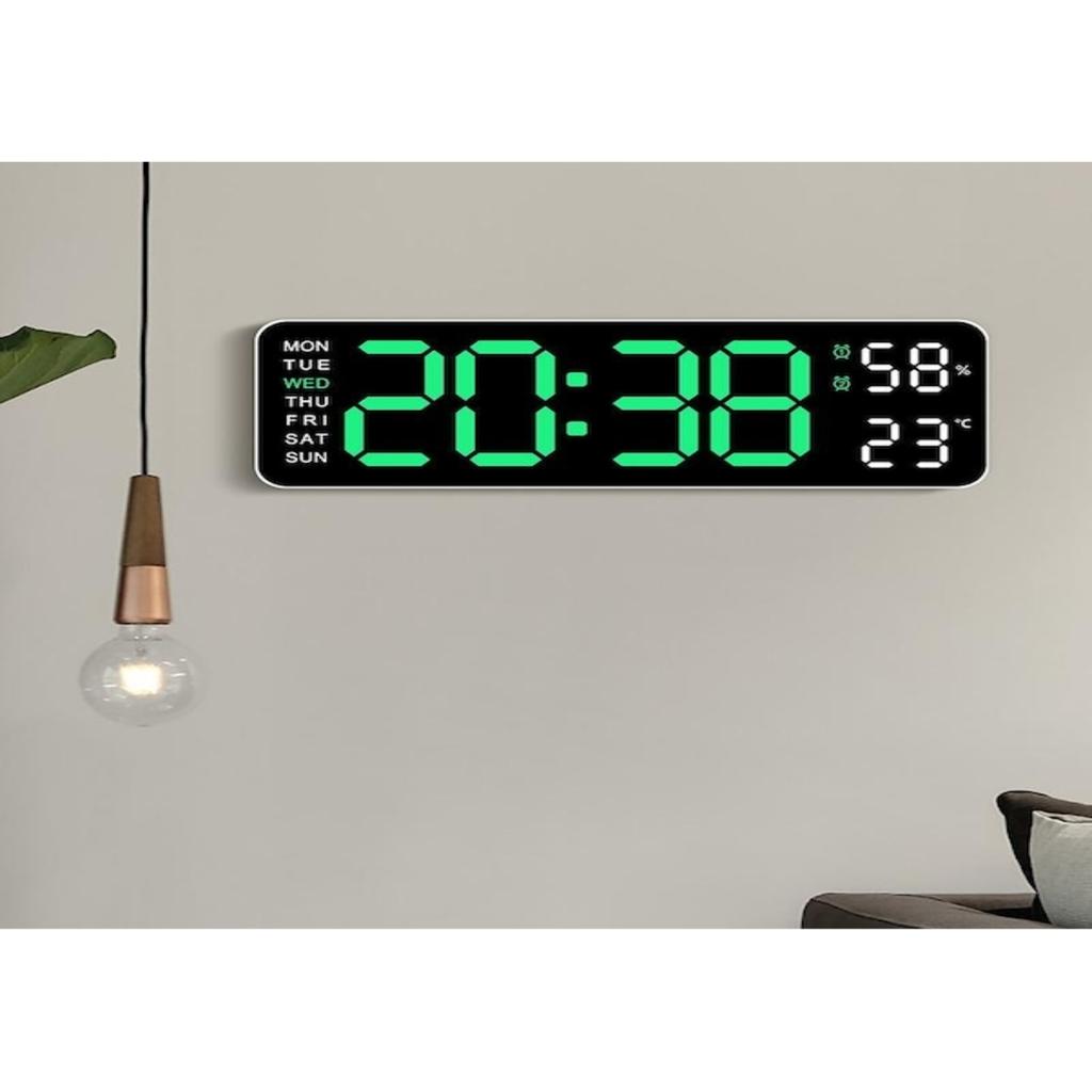 9 inch digital wall clock temperature humidity clock table clock electronic LED alarm clock Orange