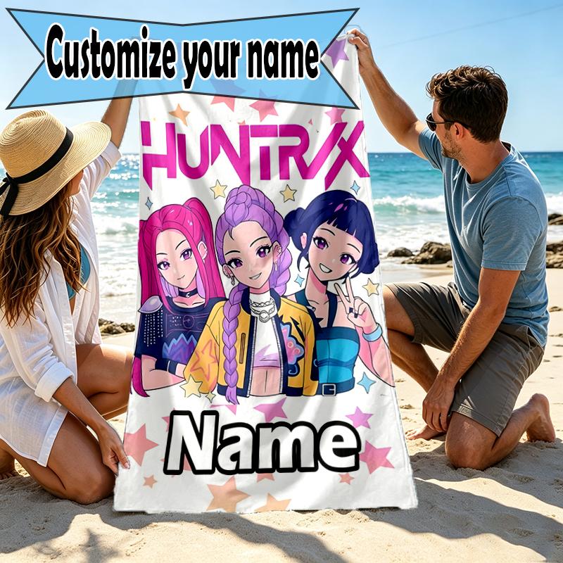 Custom Name Personalized KPop Demon Hunters Print Beach Towel, for Trip Camping Beach Party Home Decor, Birthday Gift for Family & Friends