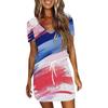 Women's Casual V-Neck Short Sleeve Drawstring Independence Day Printed Dresses