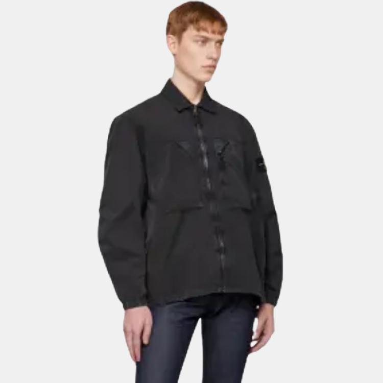 Stone Island Solid Color Vintage Wash Long Sleeve Shirt Jacket With Zipper Chest Strap Men jackets 7815106WN-V0165