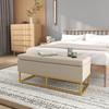 2-in-1 bench with storage trunk, upholstered seat and steel legs, 110 x 44 x 48 cm, beige and gold