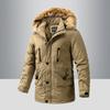 Big Fur Collar Tooling Medium and Long Cotton-padded Clothes, Washed Jackets, Men's Warm Jackets, Plush and Thickened Jackets.
