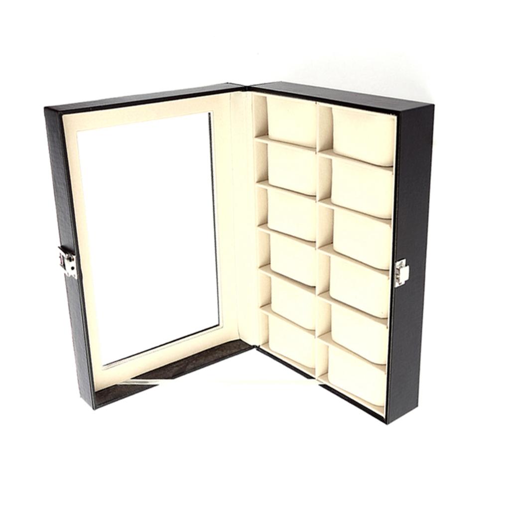 Uhrenaufbewahrungsbox Mehrzweck 12 Fächer PU Holz Uhren-Präsentationskoffer mit Schloss für Uhrensammlung