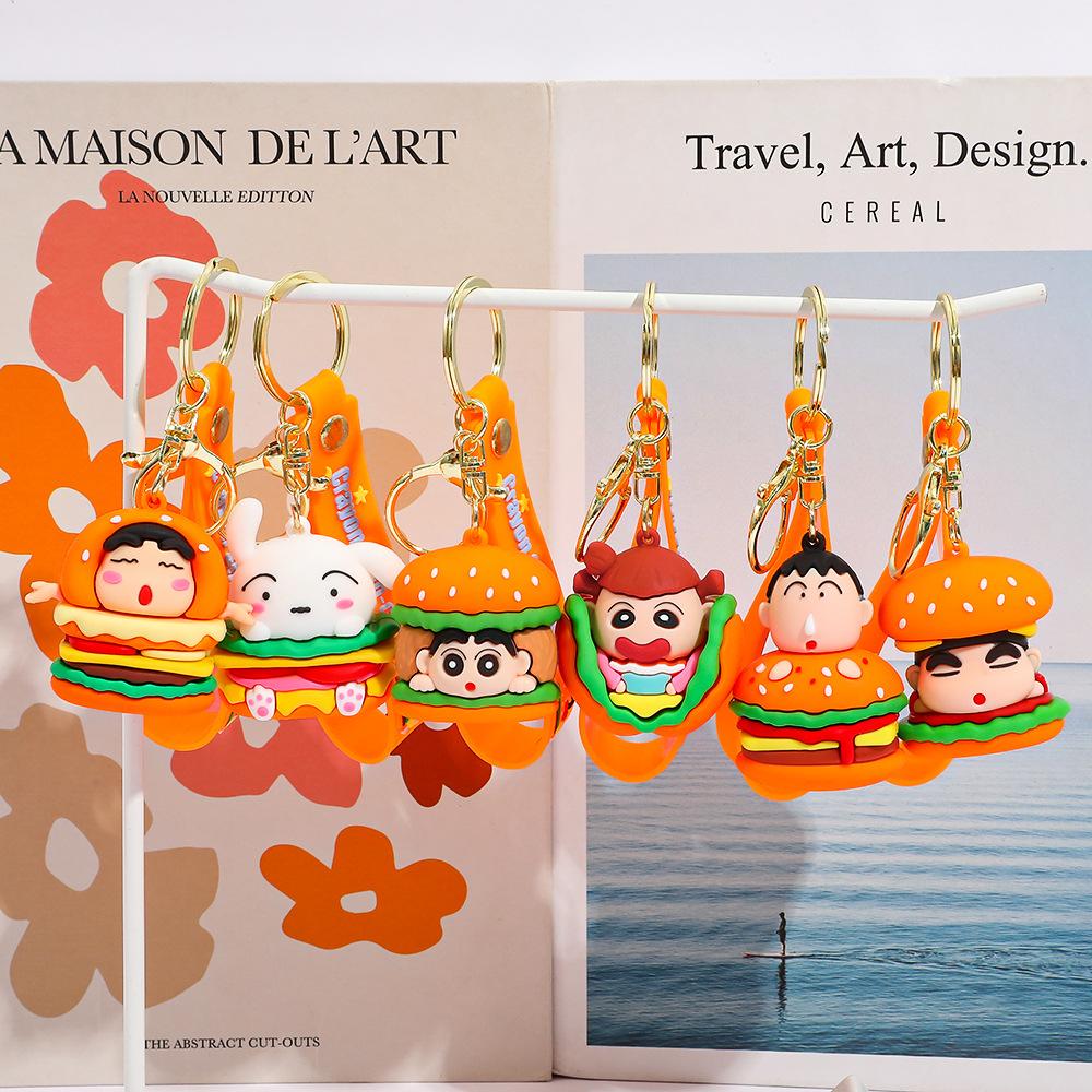 Anime Crayon Shin-Chan Cartoon Hamburg Keychain Shin Chan Ade, Shiro Durable Backpack Car Keys Chain Bag Decoration Gifts