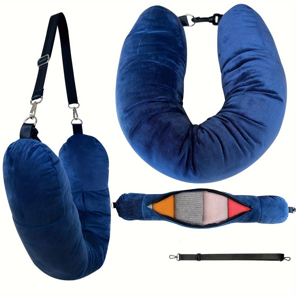 A new travel U-shaped pillow a U-shaped pillow that can be filled with clothes
