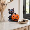Durable Halloween Party Supplies Black Cat Pumpkin Skull Resin Statue, Cute Decoration for Artistic Desk Decor Indoor Outdoor Yard Table Decor,