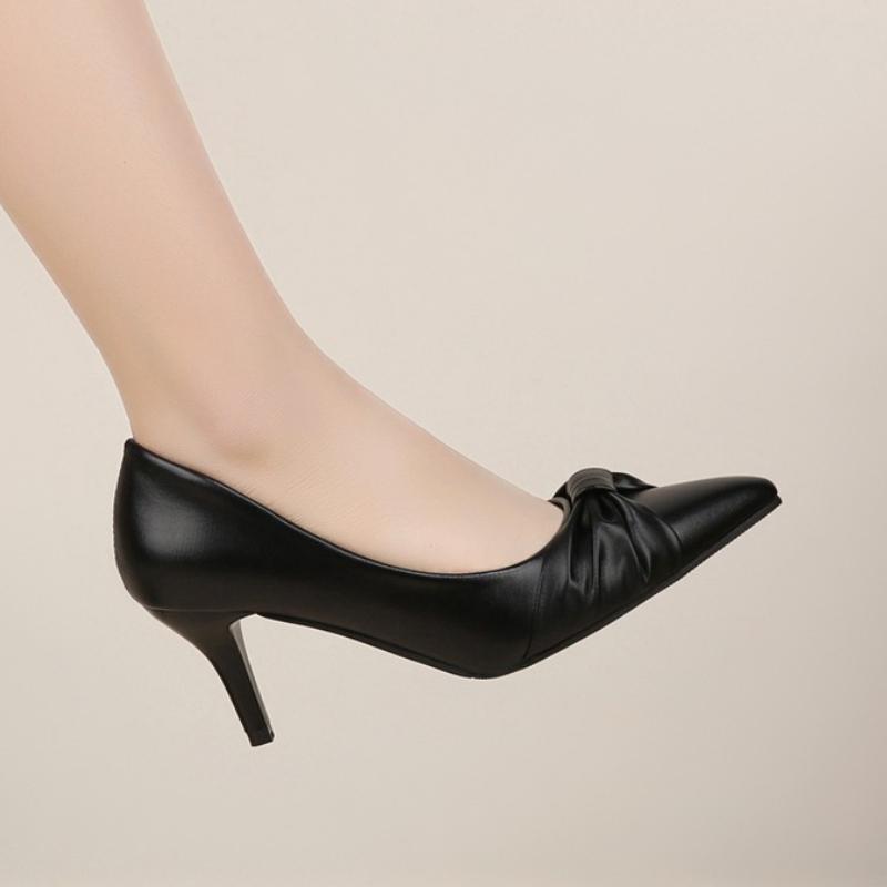 

Fashion 2025 New Classy Women s High Heels Fashion Bow Pointed-toe Pumps Mid Heel Office Lady Slip-on Work Shoes Stiletto Heels 35 чёрный