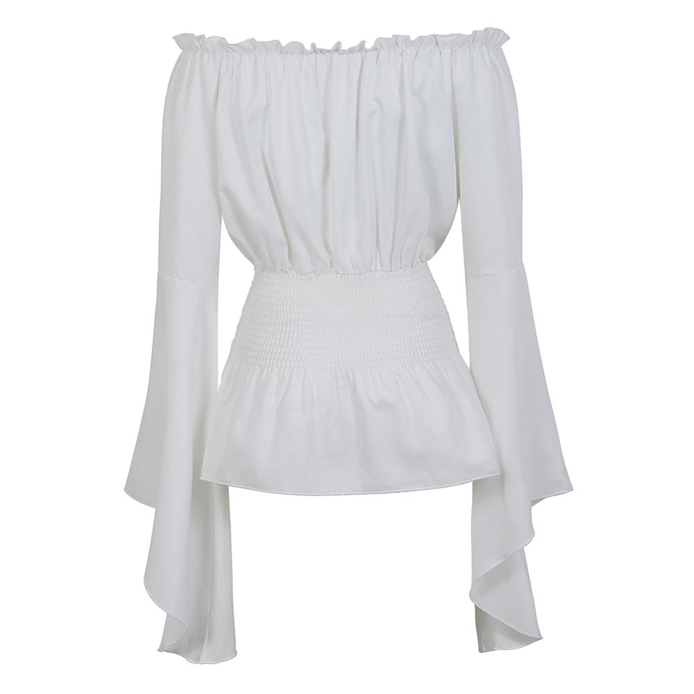 Women Off Shoulder Long Sleeve Shirt Renaissance Vintage Blouse White Boho Steampunk Pirate Medieval Cosplay Costume Corset Top