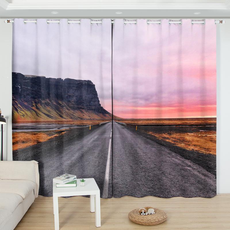 2Panels Endless Road Scenery Semi-blackout Curtain Non-fading Bedroom Living Room Floor-to-ceiling Window Blinds Curtain Cortina