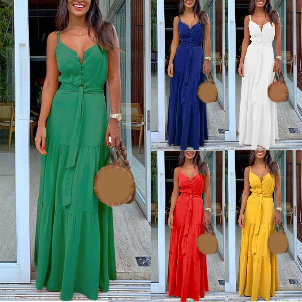 Fashion Women Summer Boho Sleeveless Strappy V-neck Bandage Party Beach Dress