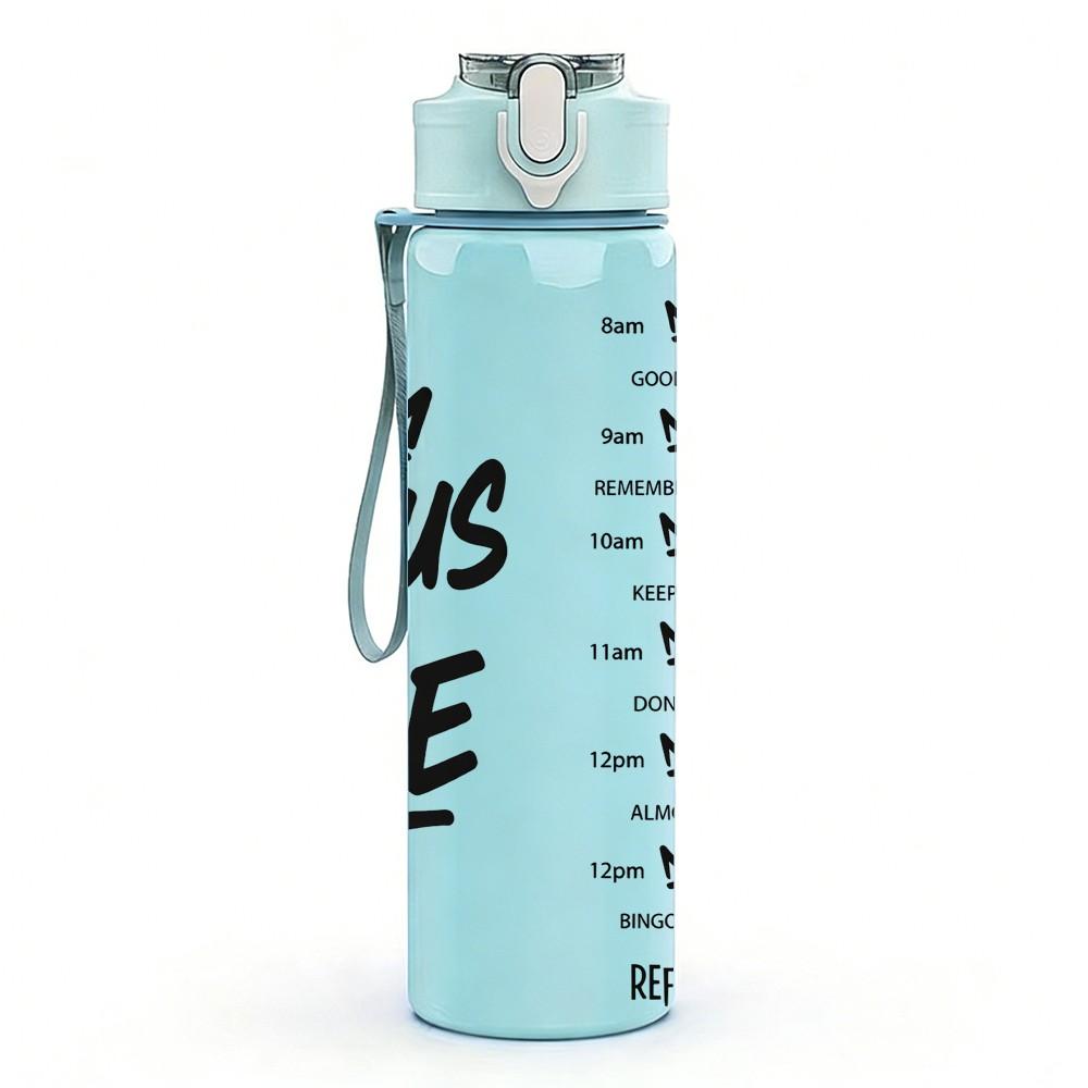 1PC Jesus Is Life Faith Lettering Art 750ml Color Plastic Sports Water Bottle Leakproof Flip Straw Lid Suitable for Sports Office Home Use