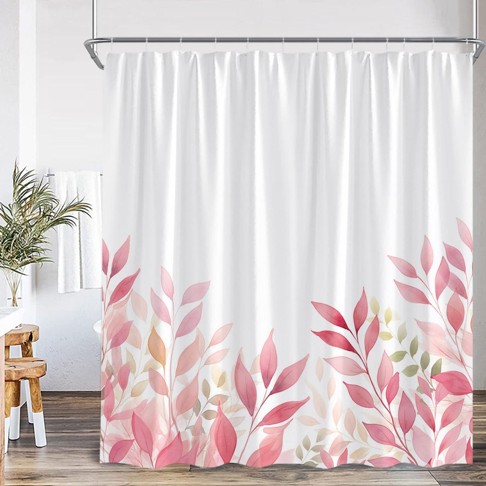 Watercolor Floral Shower Curtain Colorful Flower Green Blue Teal Plant Botanical Bathroom Decor Polyester Bath Curtain with Hook