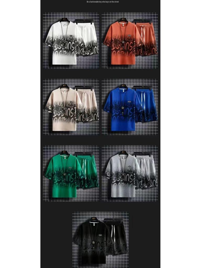 Men's Summer Waffle Ice Silk Two-Piece Casual Suit - Short-Sleeve T-Shirt & Shorts