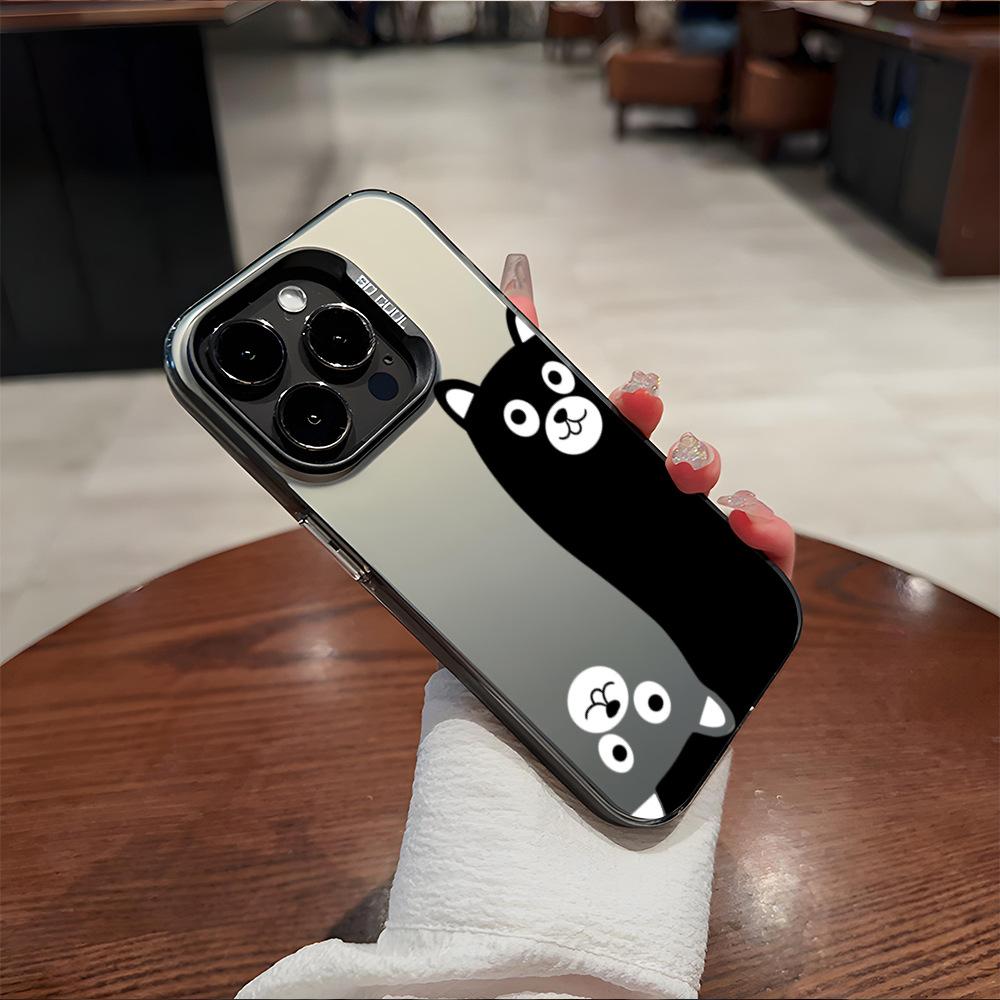 Cartoon Funny Cat and Dog Graffiti Apple 17pm Mobile Phone Case iPhone16Pro Anti-drop IMD Colored Silver 15 Couple Models