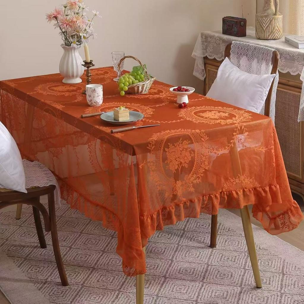 Lotus Leaf Edge Premium Green Hollow Lace Tablecloth Round Mirror Lotus Leaf Edge Small Fresh Lace Tablecloth