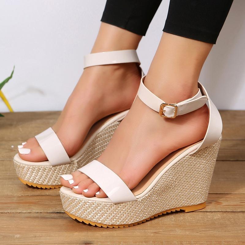 Fashion 2025 Summer Women's Wedged Sandals Ankle Straps Platform Roman Shoes Large Size High Heel Casual Ladies Sandals