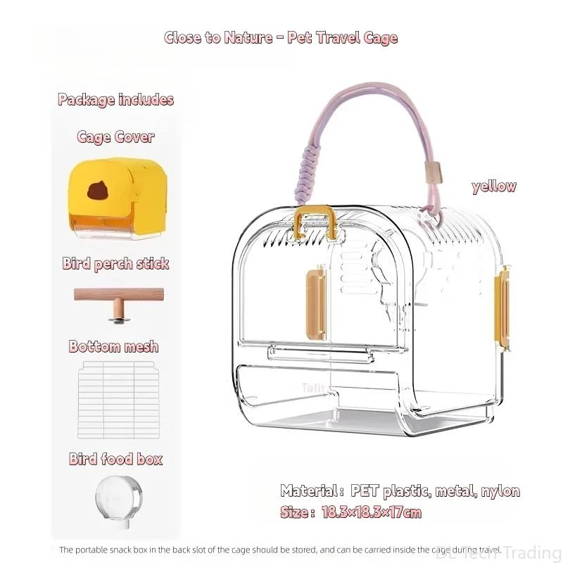 Transparent Small Pet Travel Cage with Large Window, Removable Bottom Mesh & Washable, Portable Bird Carrier with Cover