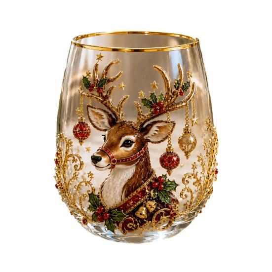 Bicchieri Unici per Feste di Natale 330ML Bicchiere d'Acqua in Vetro, Motivo Ghirlanda/Babbo Natale/Alce/Calze/Pupazzo di Neve Vetro Festivo Edizione Limitata Regalo