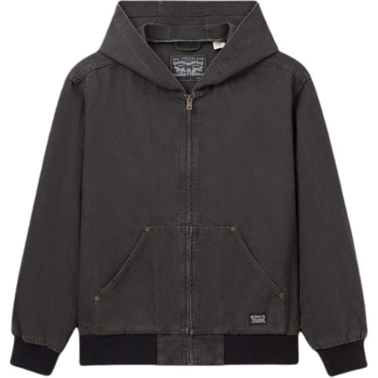 Levis Solid Color Hooded Denim Long Sleeve Jacket Men Jackets Dark-Gray 002I3-0001