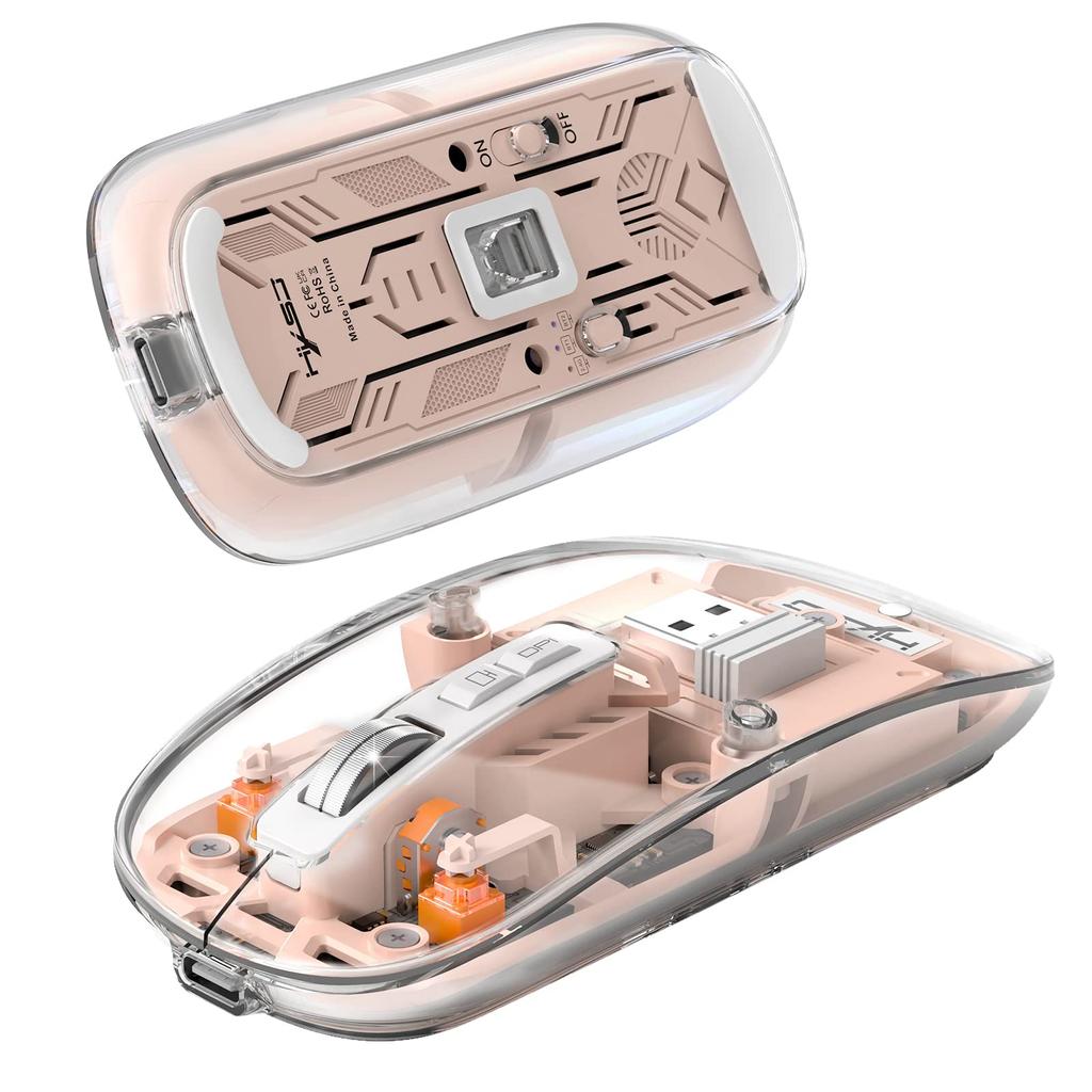 HXSJ T900 Gaming Mouse, a Skeleton Mouse with a Clear Housing, Quiet Operation, Wireless Bluetooth, 2.4G, 3 USB Connection Modes, Ultra-compact and