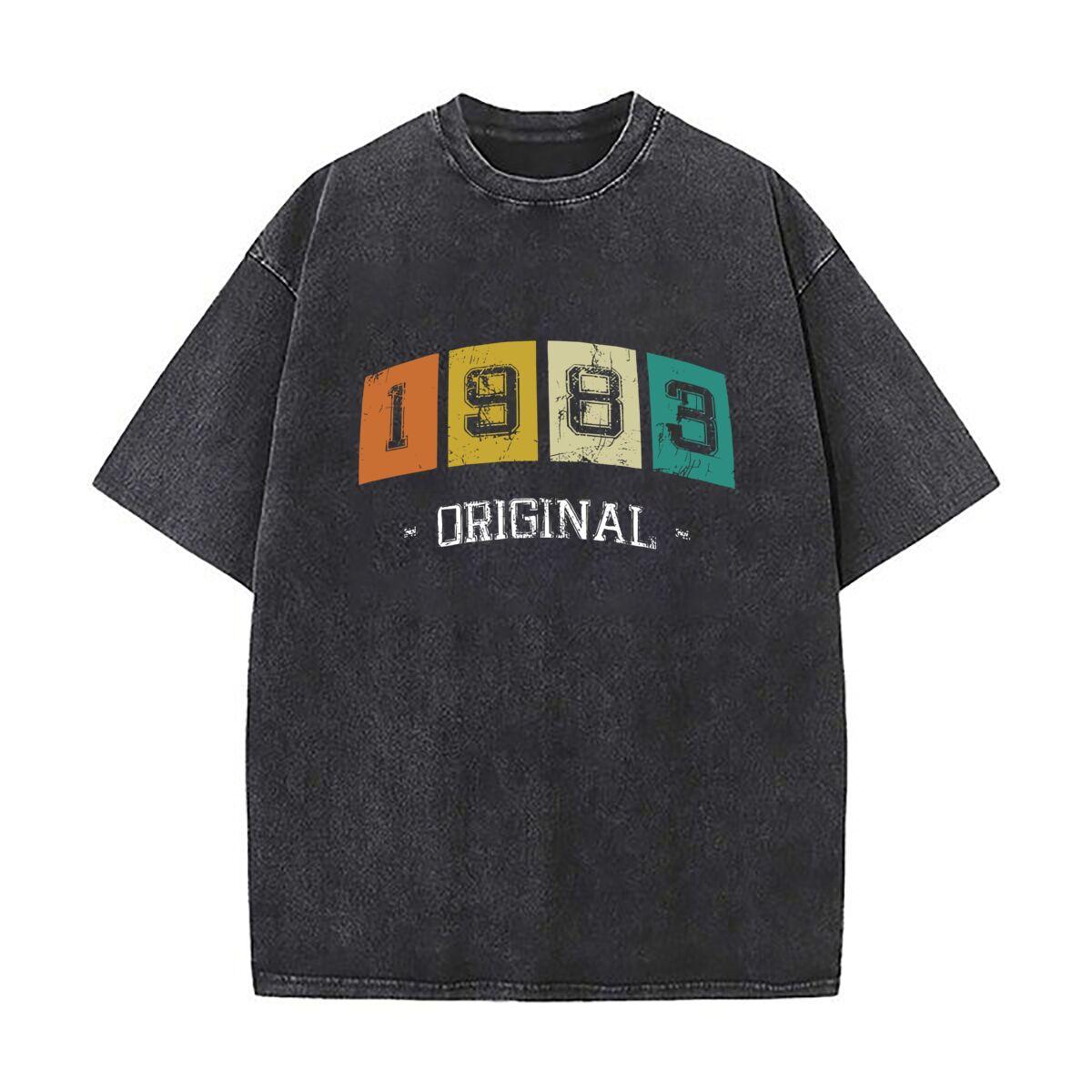 

Vintage Born In Birth Year Heavy Men Washed Casual Cotton Short Sleeve Acid Wash Top S