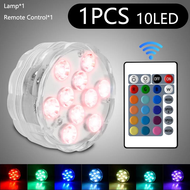 10Leds RGB LED Underwater Light Submersible Night Lamp Battery Powered Garden Swimming Pool Light For Wedding Party Vase Bowl