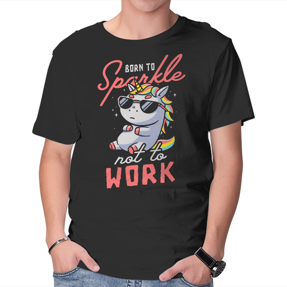 Unisex Crew Neck T-Shirt Born To Sparkle Not To Work Graphic Short Sleeve Casual Tee XL