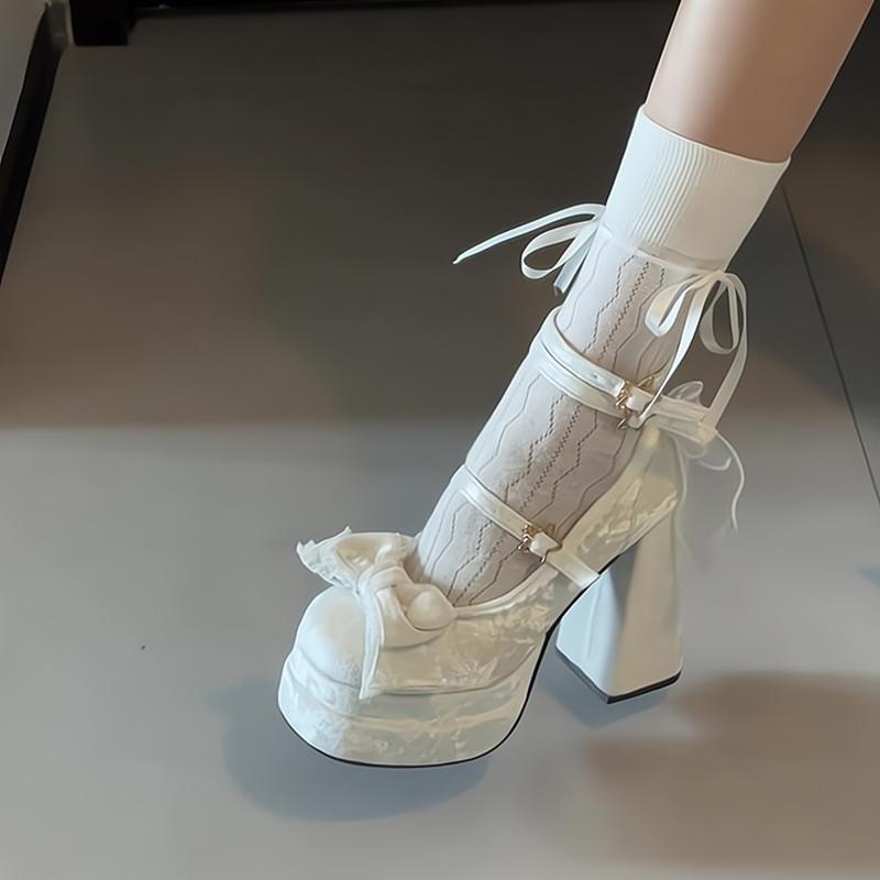 

Женские туфли Мэри Джейн на высоком каблуке-платформе, модные туфли с бантом-бабочкой, весенне-осенние туфли для свадебной вечеринки 42