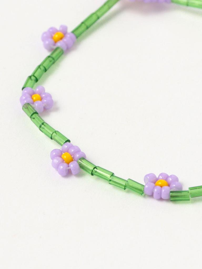 Ray Beams Petite Flower Beaded Bracelet for One Size Women, Green/Purple,