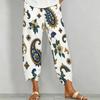 Women Plus Size Navy Blue Floral Paisley Printed Loose Cross Hem Cropped Pants With Pockets