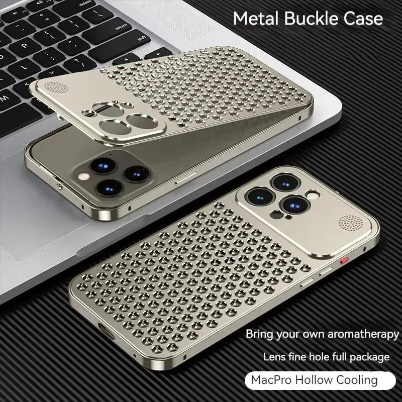 Metal Aluminium Hollow Cooling Phone Case for iPhone 17 14 13 15 16 Pro Max 17promax Aromatherapy Diffuser Detachable Rear Cover