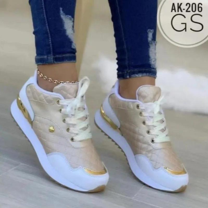 Fashion 2025 Hot Sale Ladies Shoes Lace-up Women's Vulcanize Shoes Fashion Color Matching New Sewing Plus Size Outdoor Casual Shoes