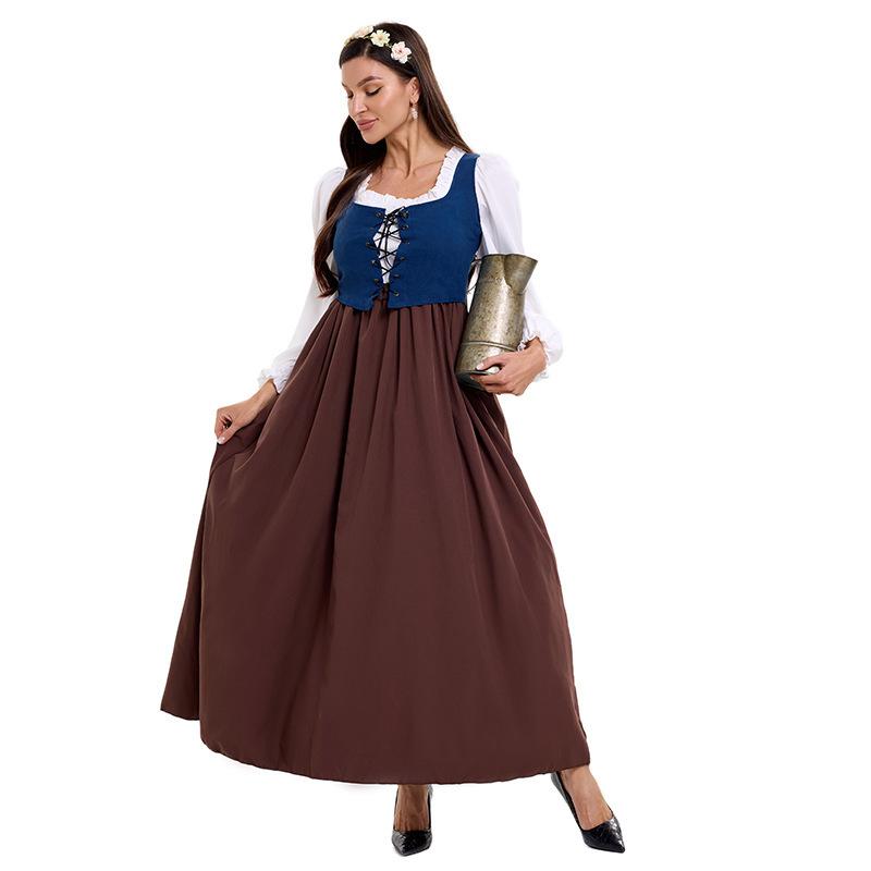 

Новые ретро средневековые костюмы для сценических выступлений, костюм с платьем-жилетом с длинными рукавами, горничная XL