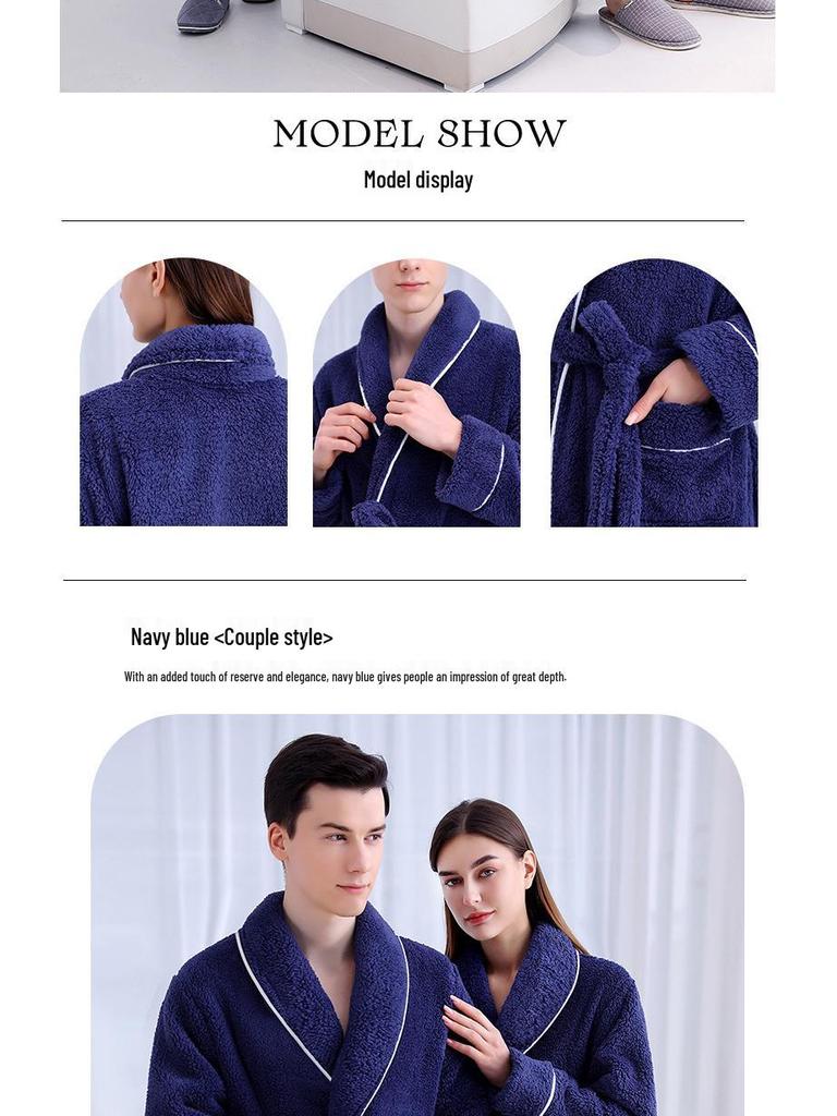 Women's and Men's Extra Long Plush Robe - Thickened Shu Cotton Fleece Bathrobe, Plus Size Homewear for Autumn and Winter