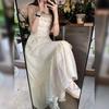 Summer 2024 Women's Petite French White Suspender Maxi Dress