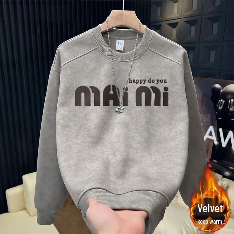 Men's Retro Tie-Dye Fleece Hoodie: Slim Fit, Long Sleeve, Round Neck, Letter Print.