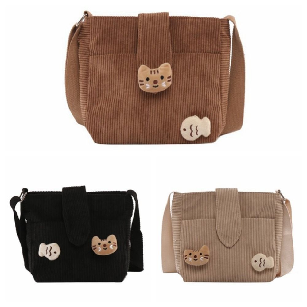 Retro Corduroy Crossbody Bag Large Capacity Velvet Shoulder Bag Portable Mini Corduroy Bag  Women